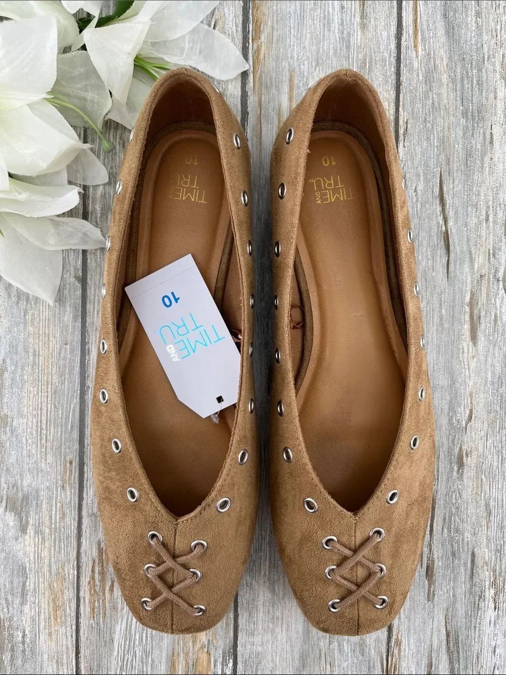 Women's Faux Suede Corset Ballet Flats Shoes Size 10